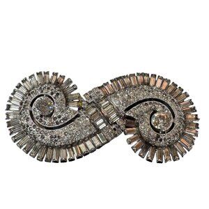 Vtg Coro Duette Rhinestone Brooch Pin Clip Spiral Baguette Silver Tone Art Deco